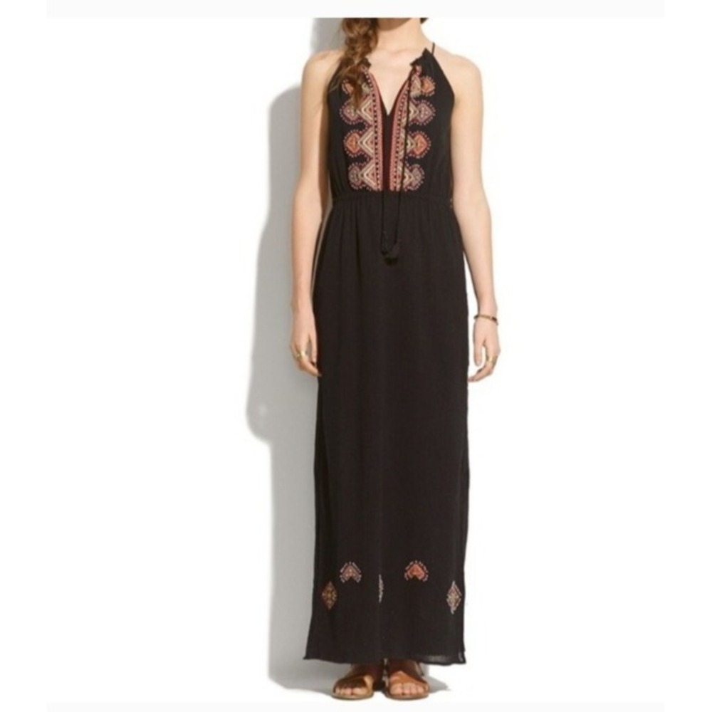 Madewellβ Maxi Dress Size 0 Embroidered Open Slits Pullover Lined Boho Indie